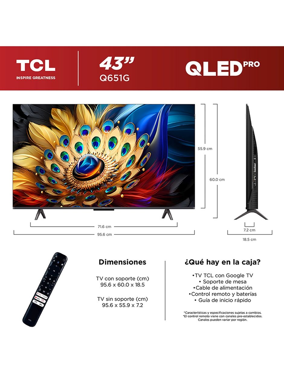Pantalla Smart TV QLED de 43 pulgadas 4K/UHD 43Q651G con Google TV 11