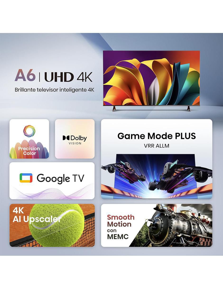 Pantalla Smart TV LED de 55 pulgadas 4K/UHD 55A6N con Google TV