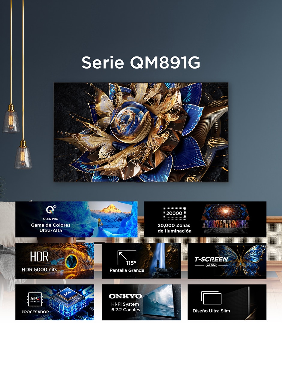 Pantalla smart tv qd mini led de 115 pulgadas 4k/uhd 115qm891g con google tv 13
