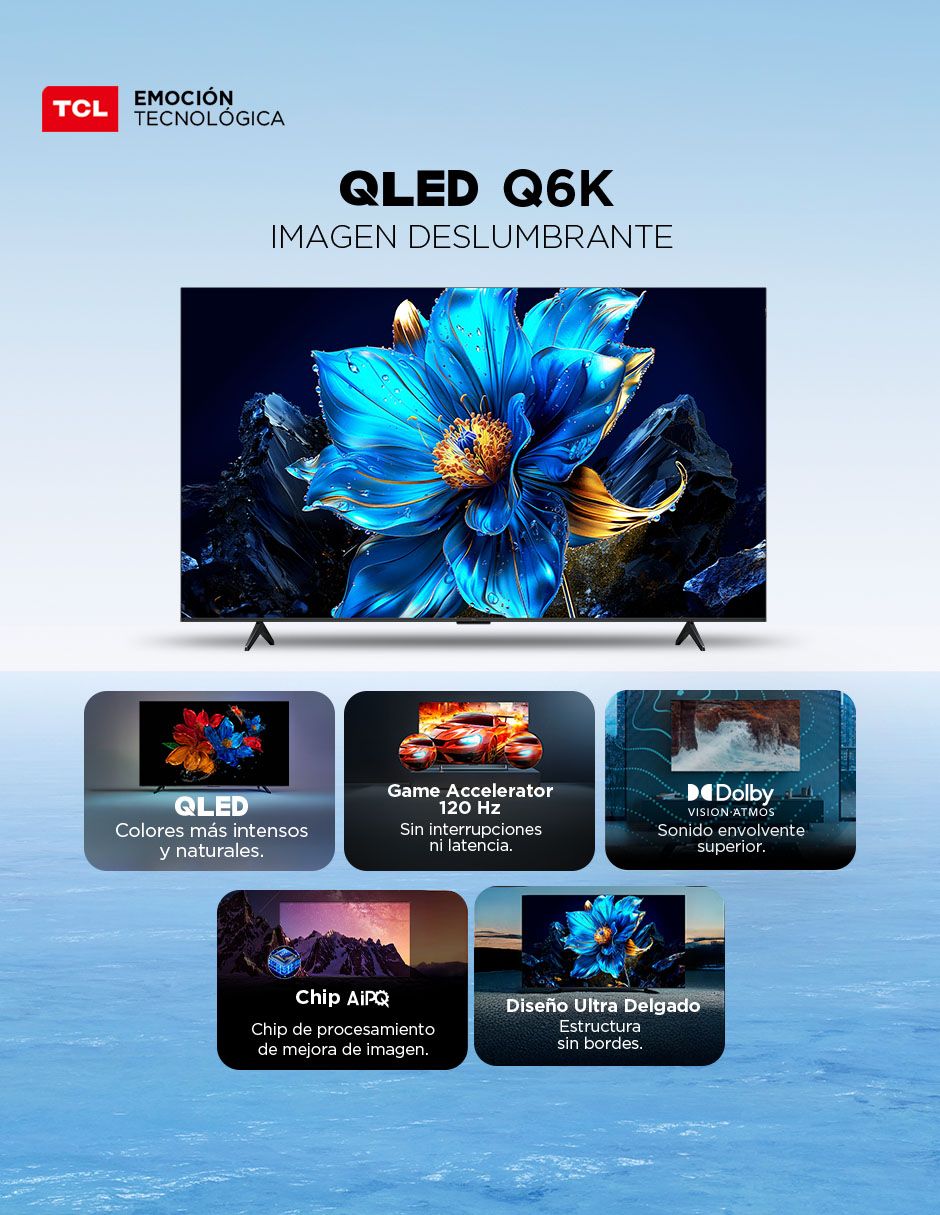 Pantalla smart tv qled de 55 pulgadas 4k/uhd 55q6k con google tv 5