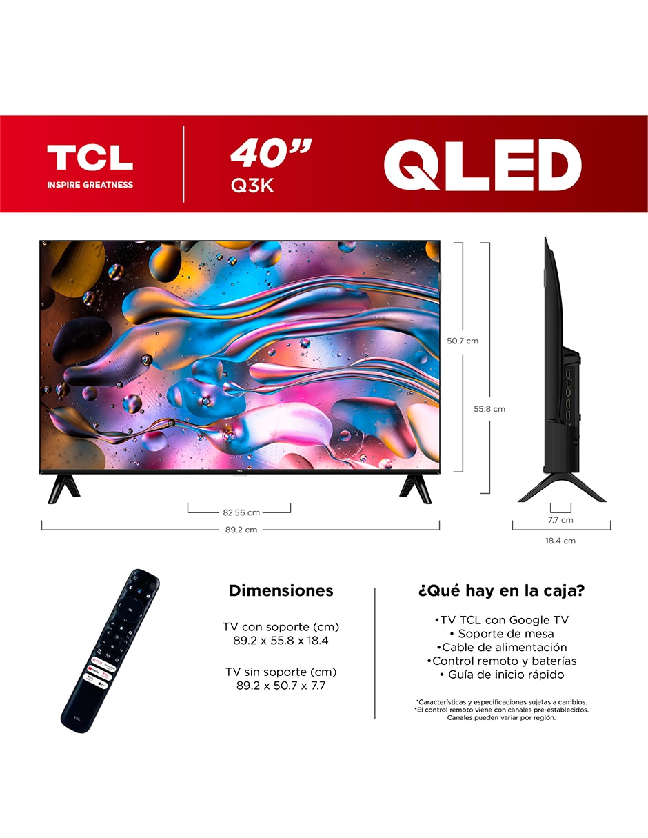 Pantalla Smart TV Tcl QLED de 40 pulgadas Full HD 40Q3K con Android TV