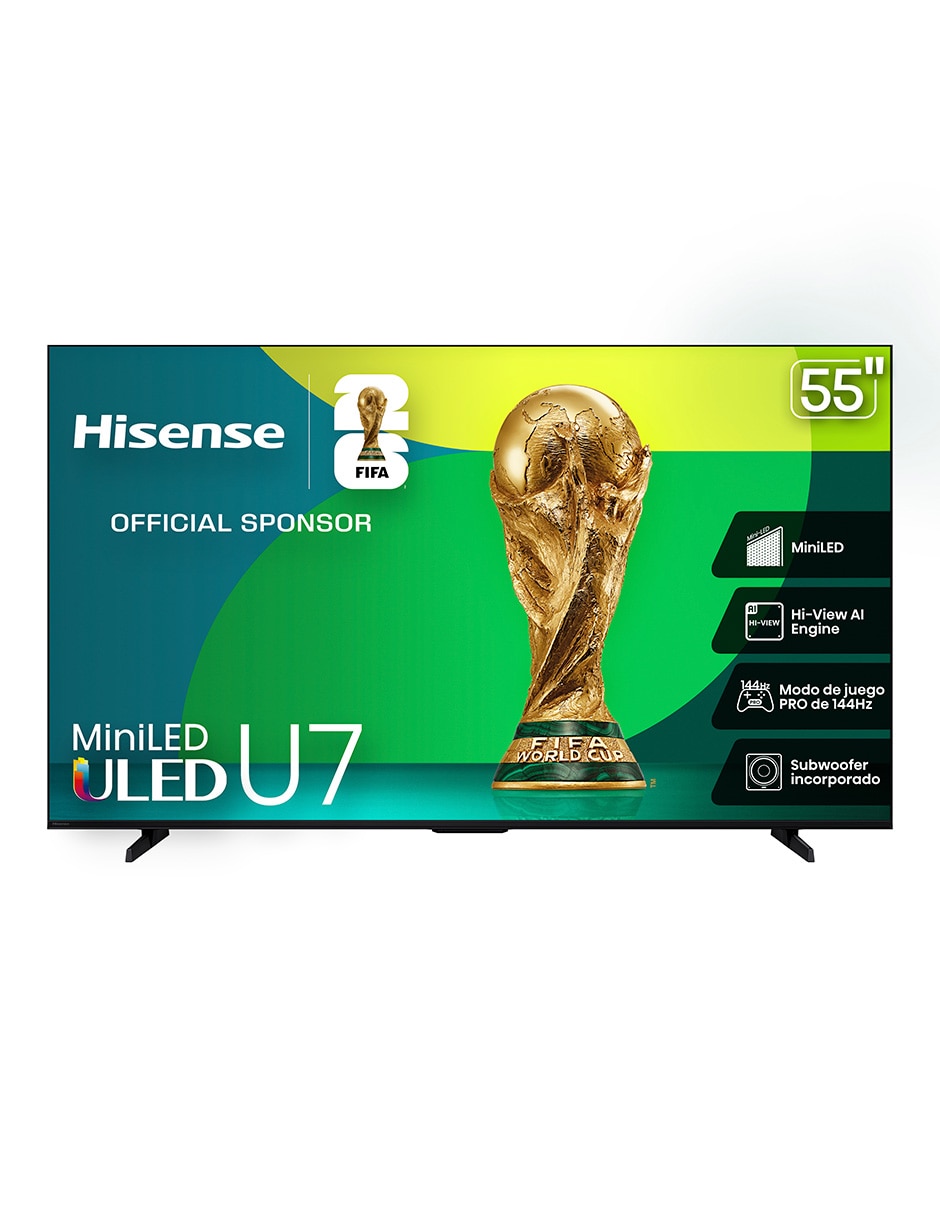 Pantalla Smart TV Hisense Mini LED de 55 pulgadas 4K/UHD 55U7QG con Google TV con AI Smooth Motion