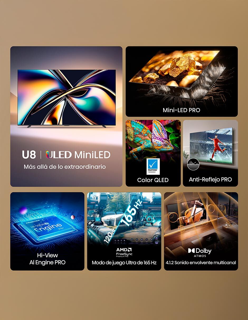 Pantalla Smart TV Hisense Mini LED de 100 pulgadas 4K/UHD 100U8QG con Google TV con AI Picture