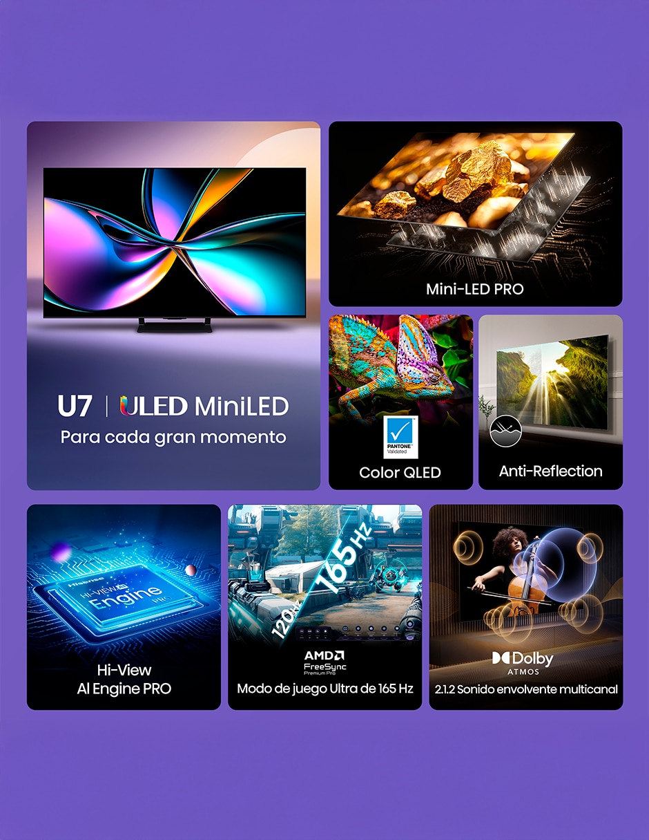Pantalla Smart TV Hisense QD- mini LED de 100 pulgadas 4K/UHD 100U7QG Pro con Google TV con AI Picture