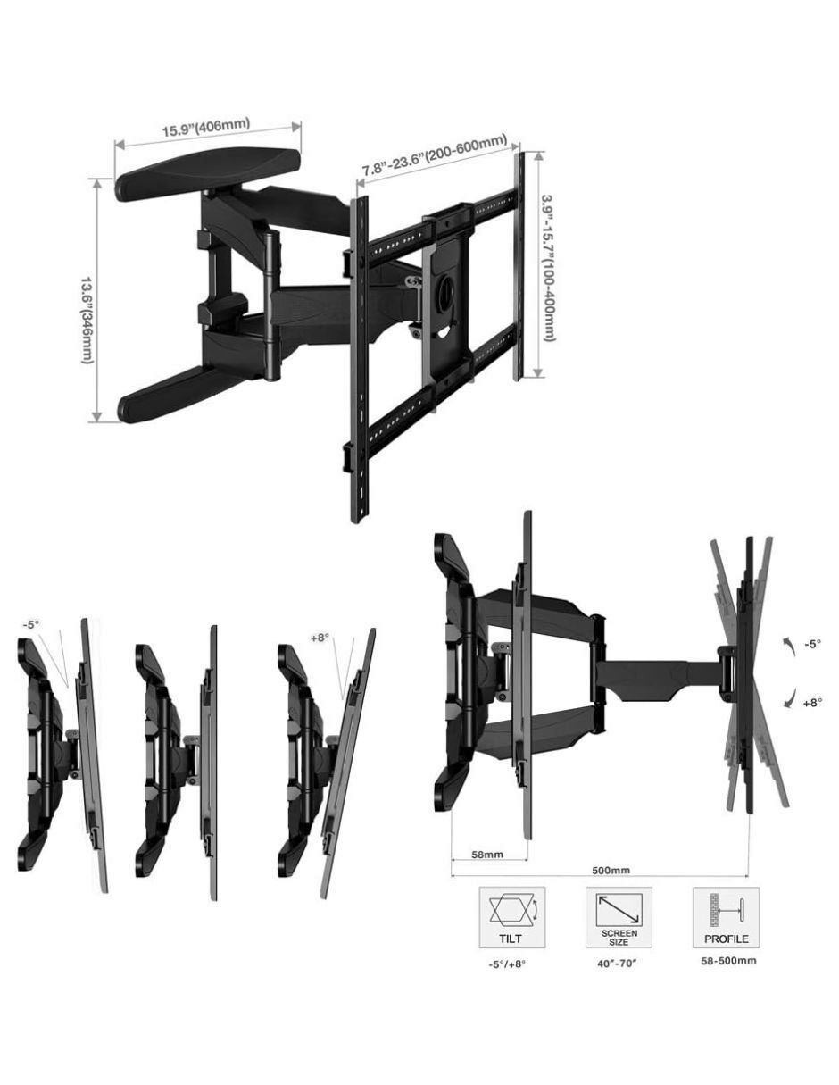 Soporte de pared North Bayou para pantalla inclinable 40 - 80 pulgadas