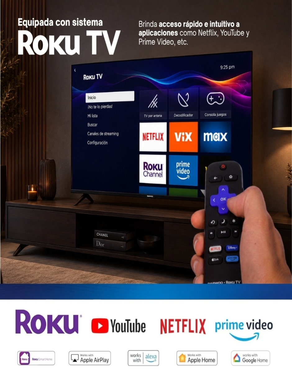 Pantalla Smart TV Daewoo LED de 32 pulgadas HD DAW32R con Roku TV