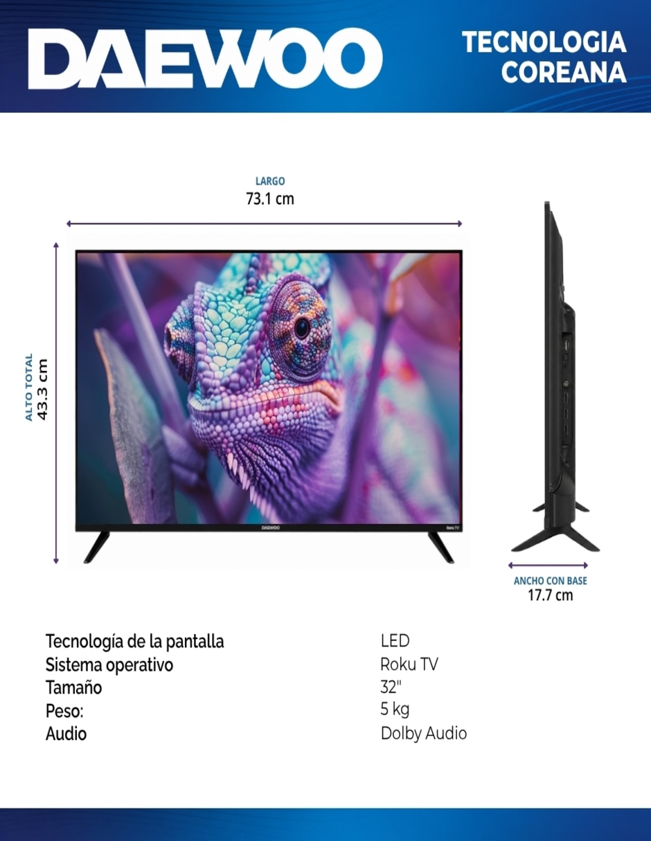 Pantalla Smart TV Daewoo LED de 32 pulgadas HD DAW32R con Roku TV