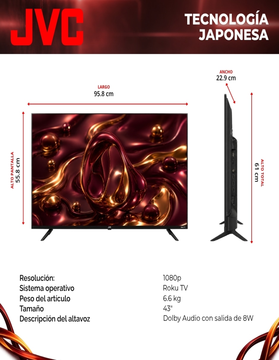 Pantalla Smart TV LED de 43 pulgadas Full HD SI43FRF con Roku TV 8