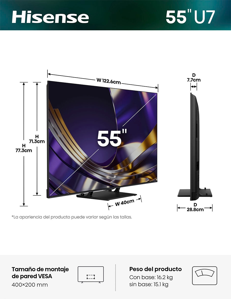 Pantalla Smart TV Mini LED de 55 pulgadas 4k 55U7SFM con Fire OS con AI Smooth Motion