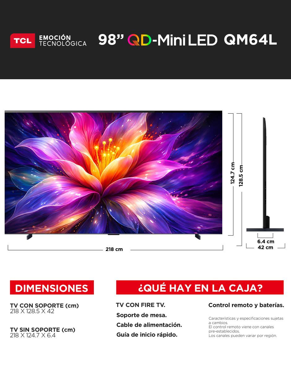 Pantalla Samrt TV Mini LED de 98 Pulgadas 4K/UHD 98QM64L con Fire OS 16