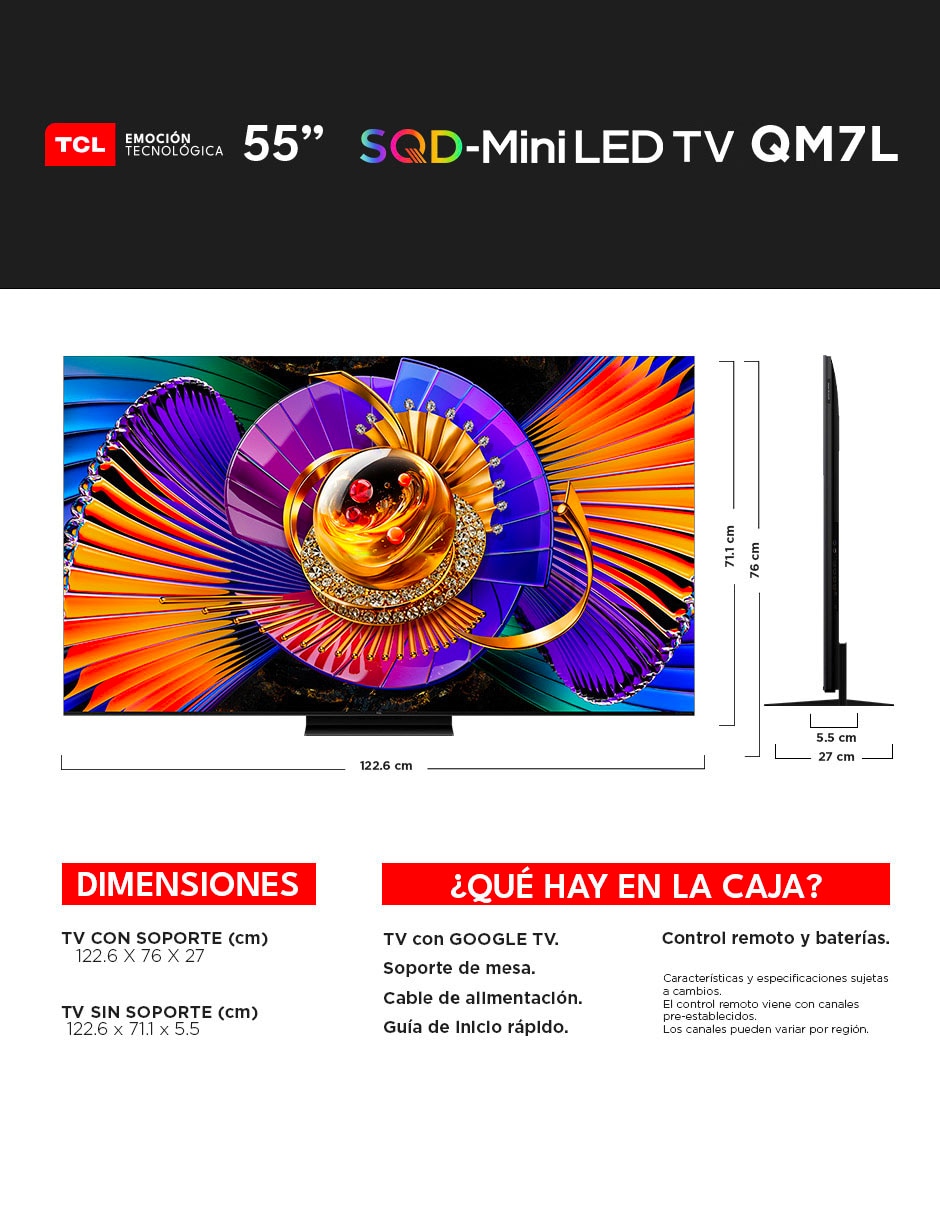 Pantalla Smart TV de 55 pulgadas 4K/UHD 55QM7L con Google TV 2