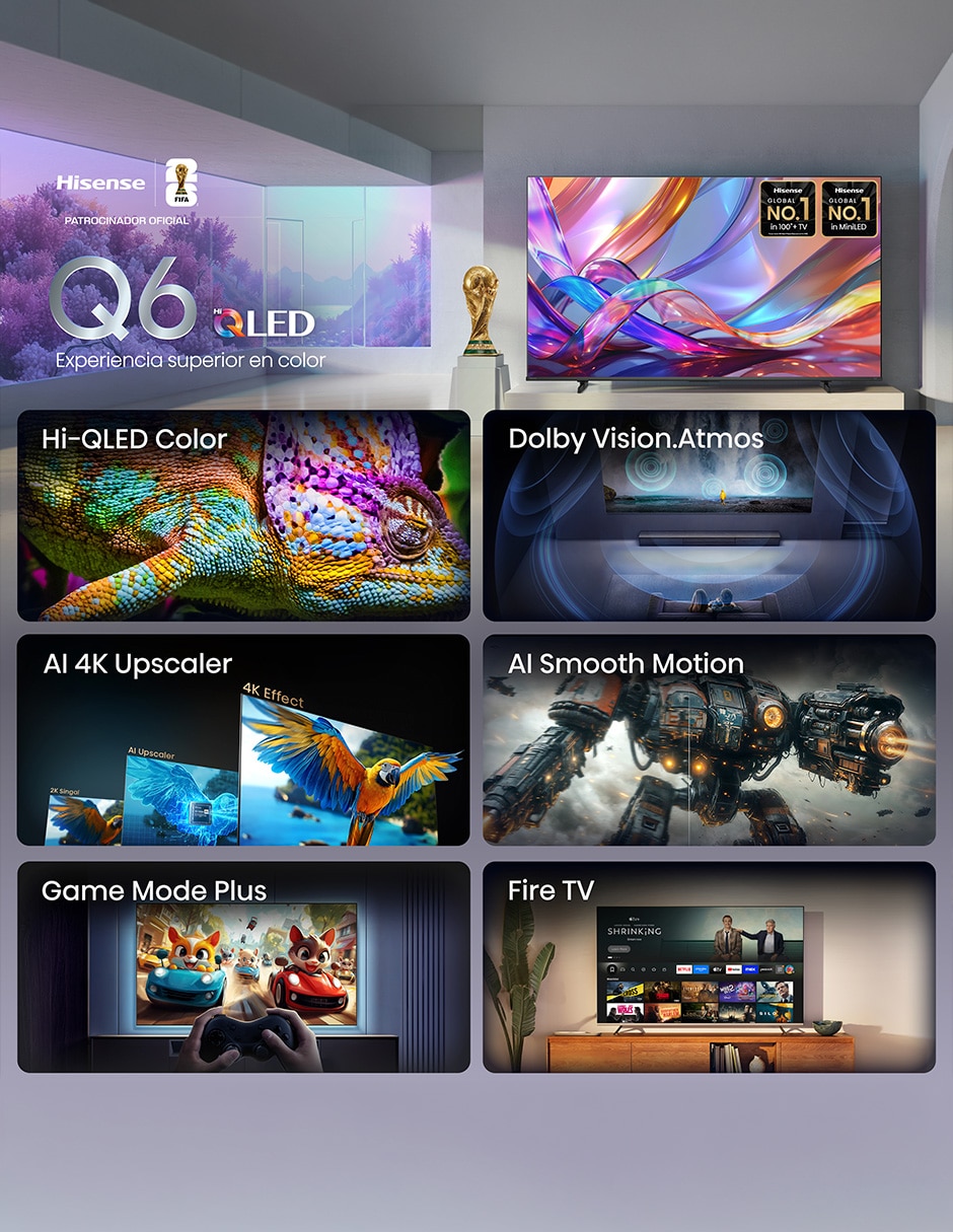 Pantalla Smart TV Hisense QLED de 85 pulgadas 4K/UHD 85QD6SFM con Fire OS con AI Smooth Motion