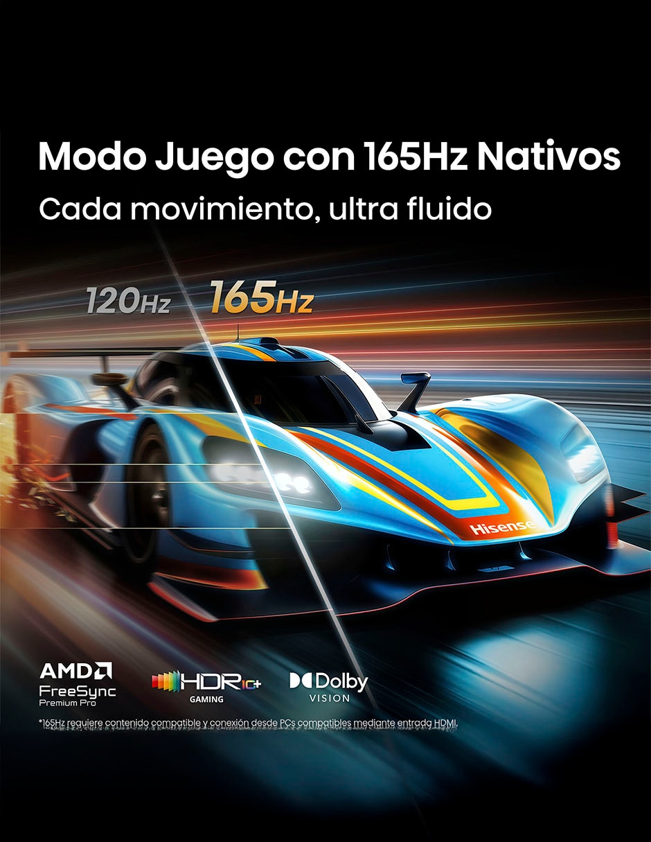 Pantalla Smart TV Hisense Mini LED 65 pulgadas 4K/UHD 65U7SFM con AI Smooth Motion