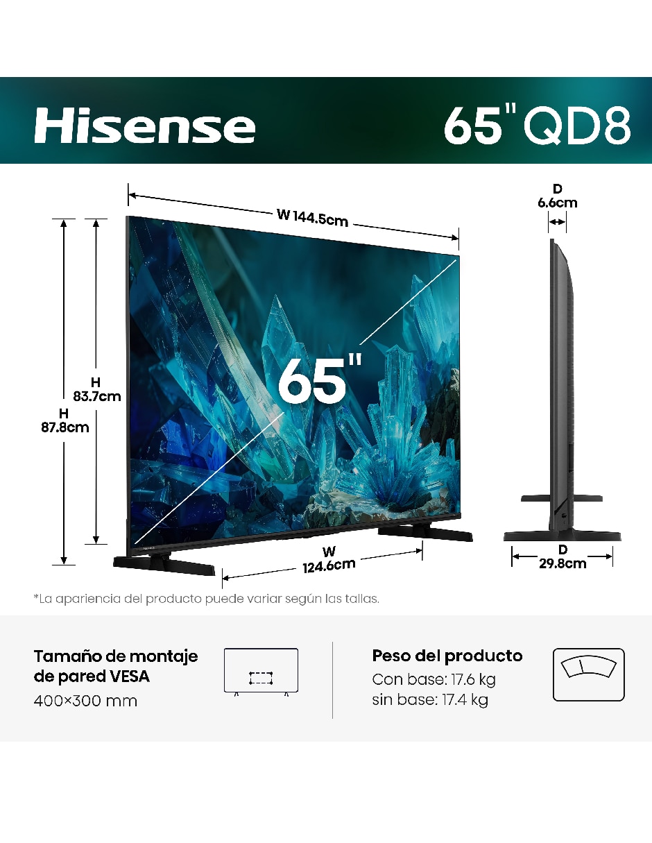 Pantalla Smart TV MiniLED QLED de 65 pulgadas 4K/UHD 65QD8SFM con Fire OS con AI Smooth Motion 12