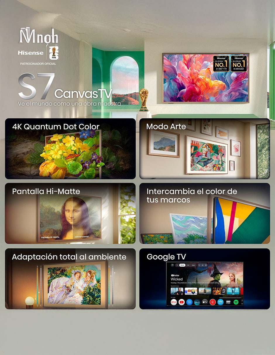 Pantalla Smart TV Hisense QLED 55 pulgadas 4K/UHD 55S7SG con Android TV con AI Smooth Motion