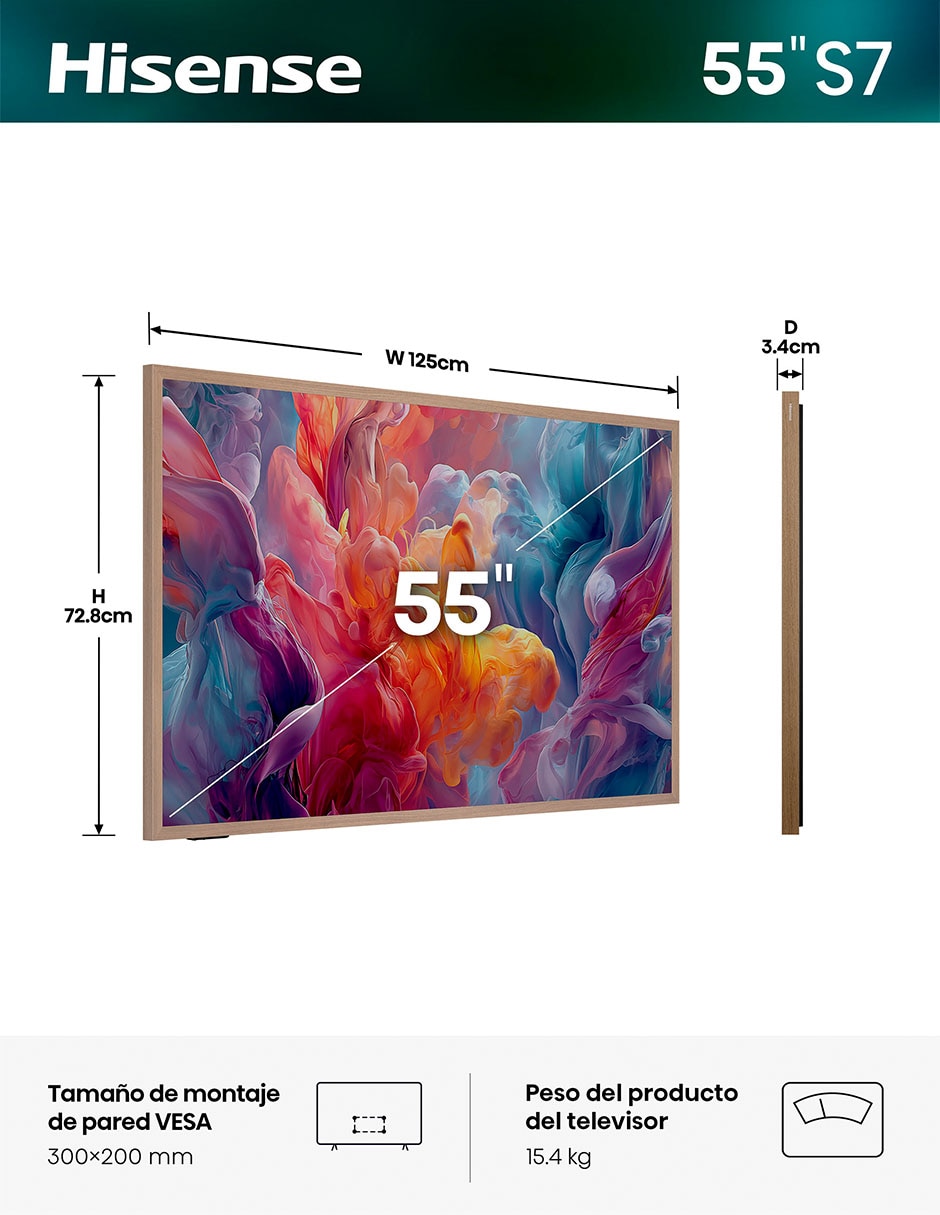 Pantalla Smart TV Hisense QLED 55 pulgadas 4K/UHD 55S7SG con Android TV con AI Smooth Motion