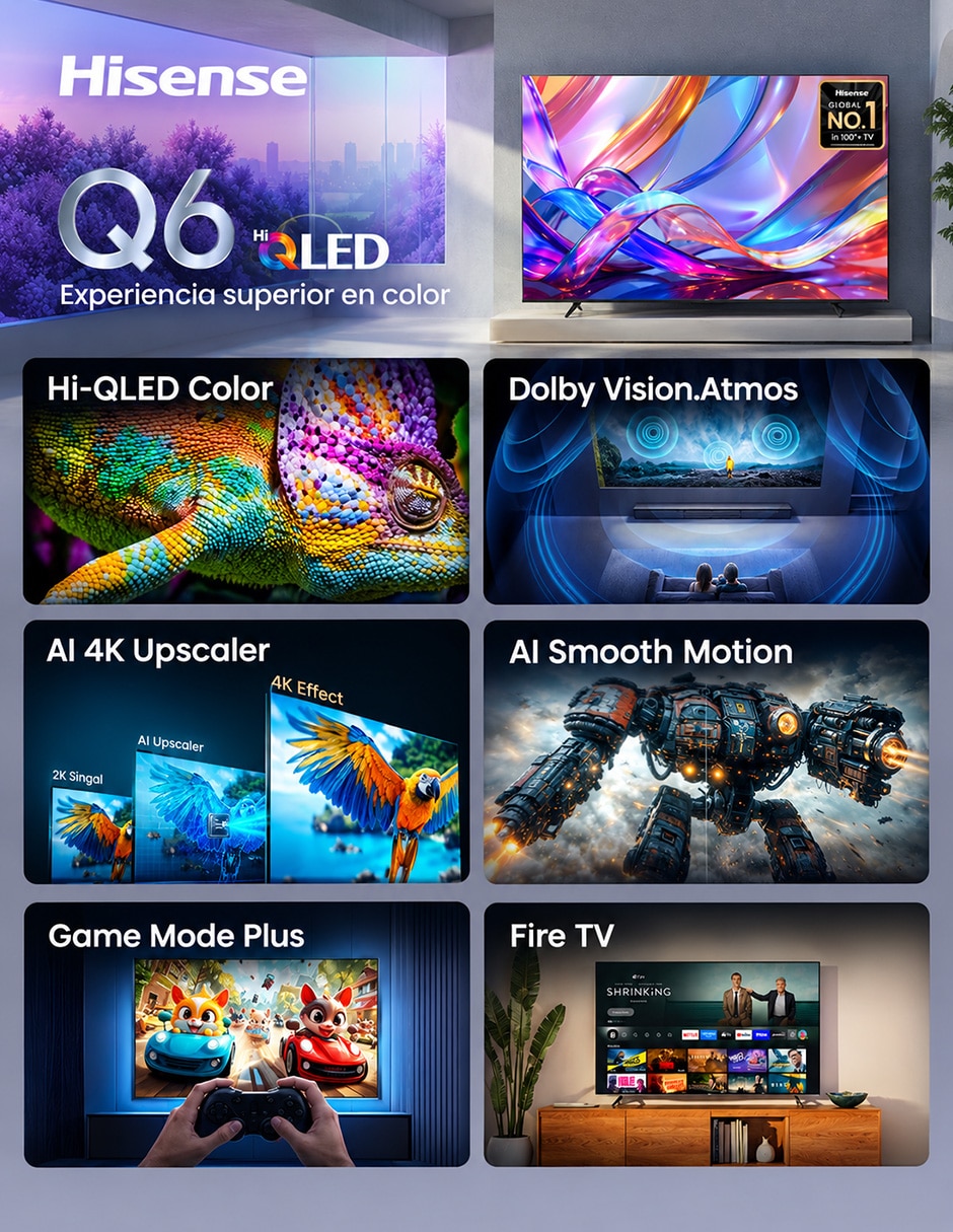 Pantalla Smart TV QLED de 65 pulgadas 4K/UHD 65QD6SFM con Fire OS con AI Smooth Motion 3