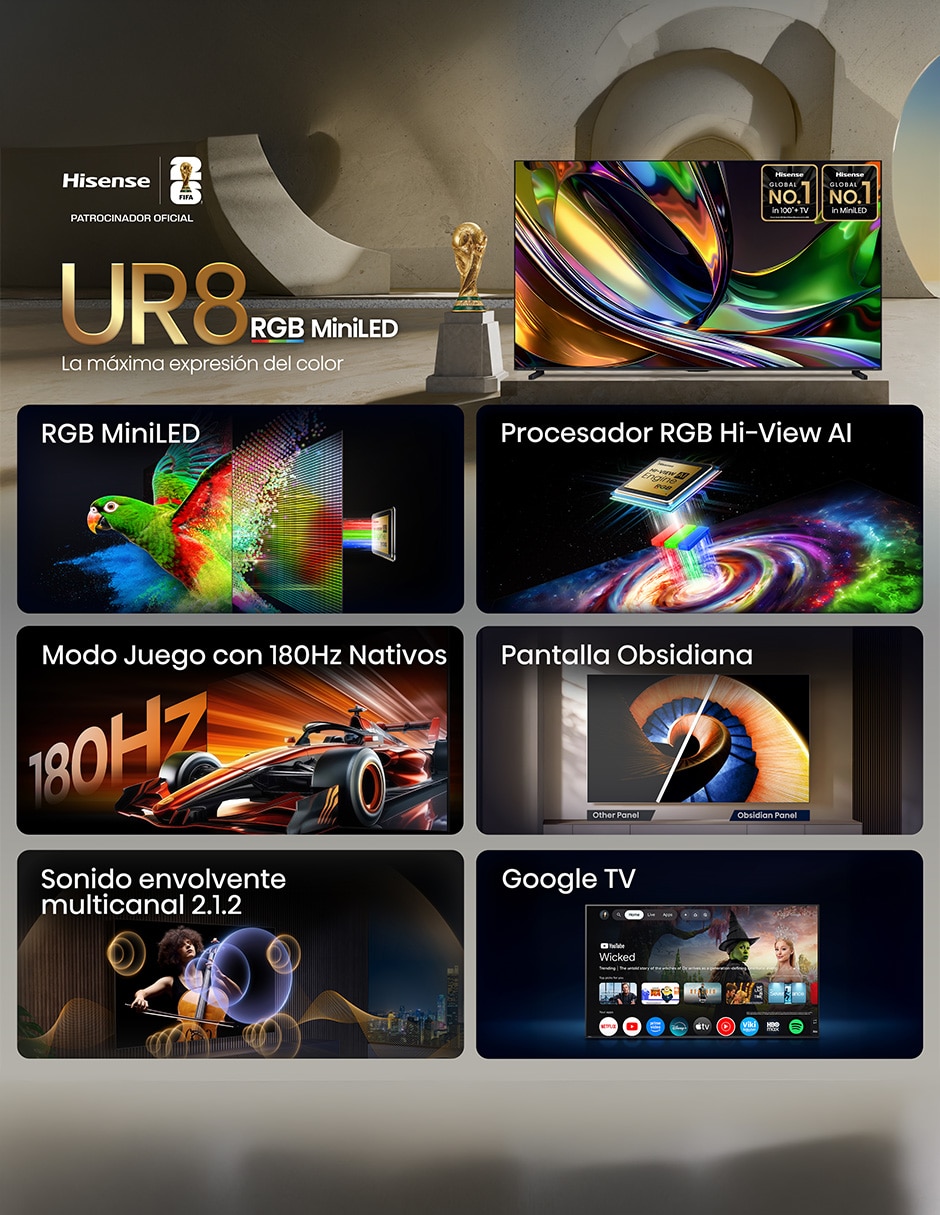 Pantalla smart TV Hisense Mini LED de 100 pulgadas 4k 100UR8SG con Google TV con Hi-View AI Engine X