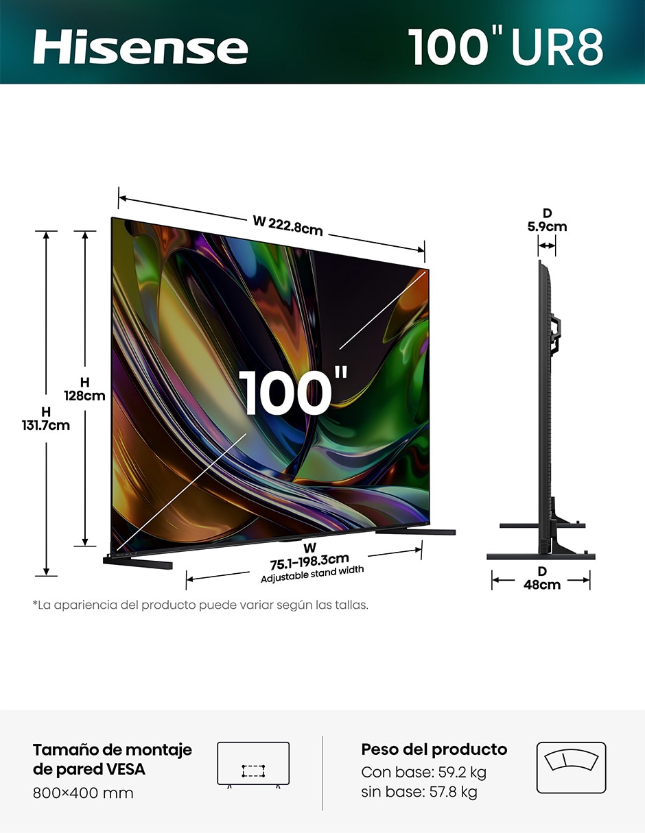Pantalla Smart TV Mini LED de 100 pulgadas 4K 100UR8SG con Google TV con Hi-View AI Engine X 13