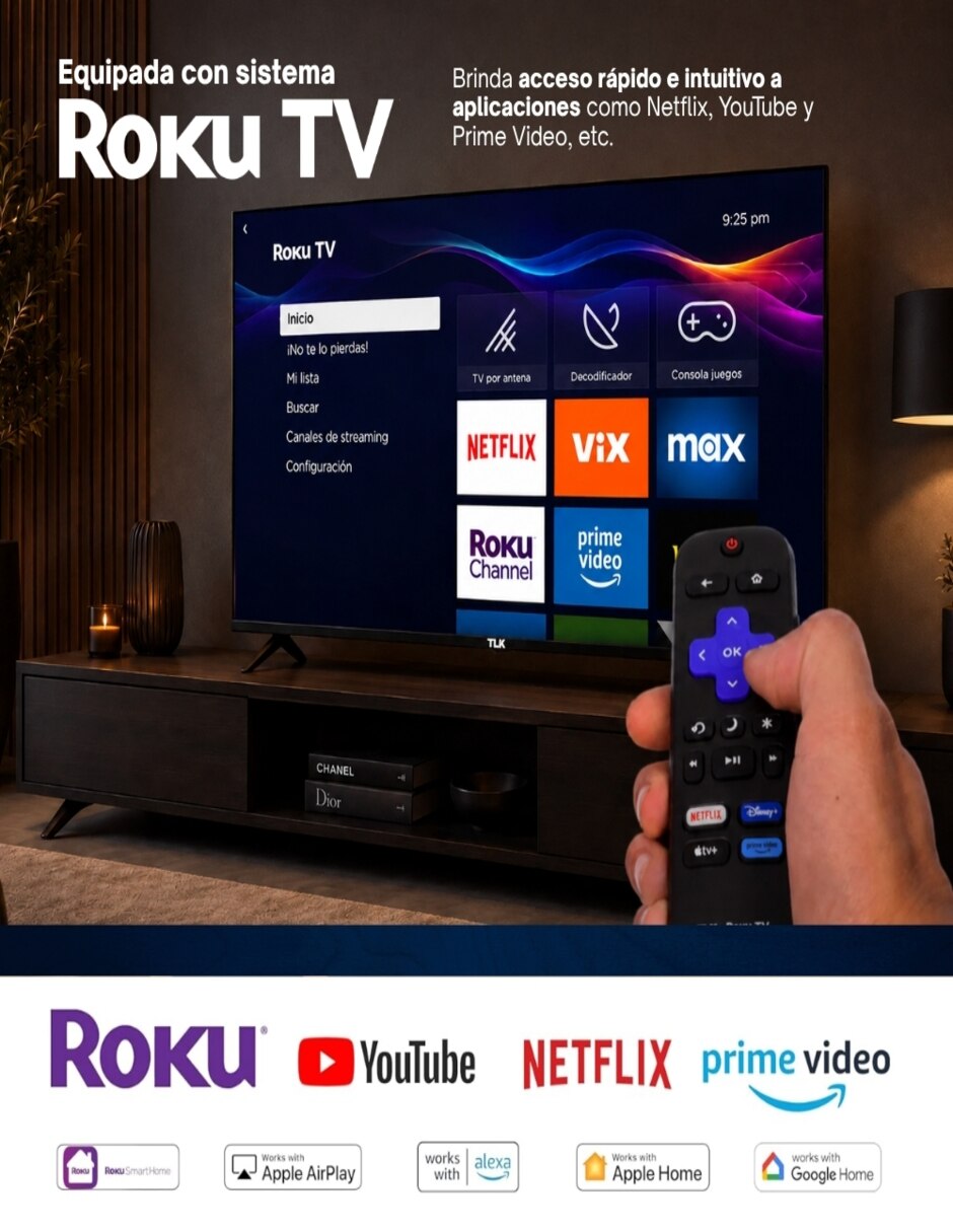 Pantalla Smart Tv led de hd tlk32r05 con roku tv 5