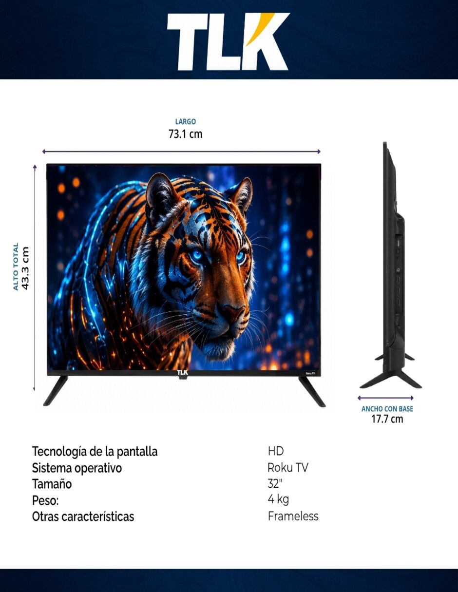 Pantalla Smart Tv led de hd tlk32r05 con roku tv 7