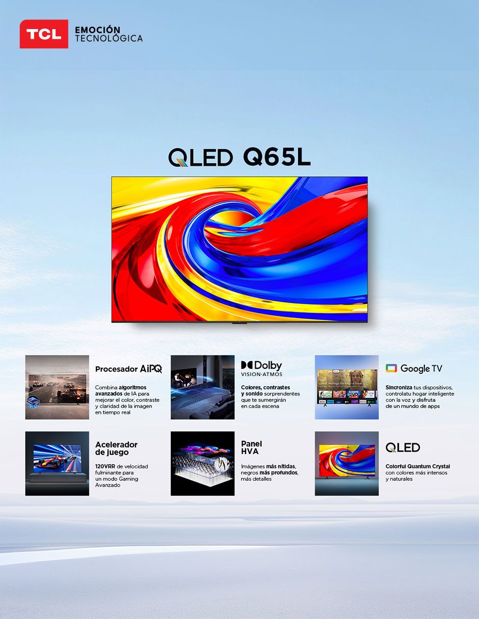 Pantalla Smart TV QLED de 65 pulgadas 4K/UHD 65Q65L con Google TV 11