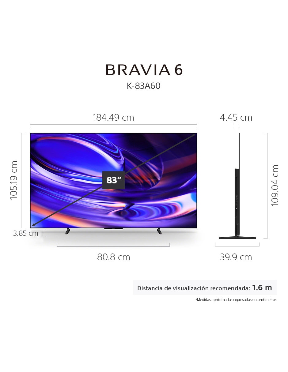 Pantalla Smart TV OLED de 83 pulgadas 4K/UHD Bravia 6 con Google TV 8