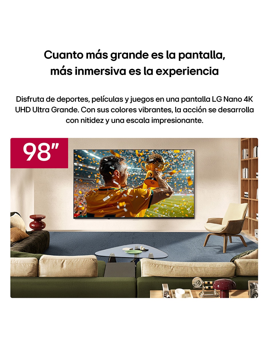Pantalla Nano UHD de 98 pulgadas 4K 98NU855BPSB con WebOS con AI webOS 3