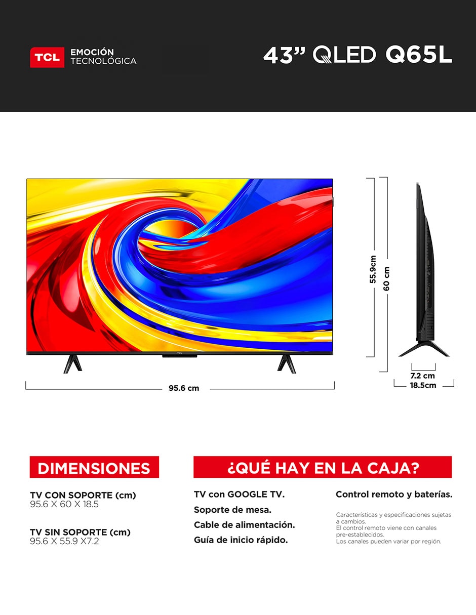 Pantalla Smart TV QLED de 43 pulgadas 4K/UHD 43Q65L con Google TV con 15