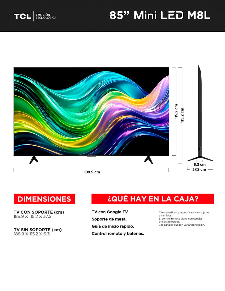 Pantalla Smart TV mini LED 4K/UHD 75M8L Google TV 13