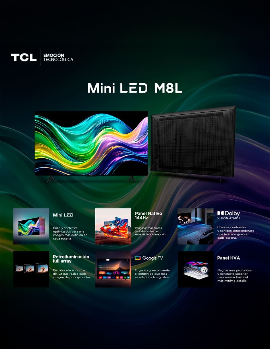 Pantalla Smart TV mini LED 4K/UHD 75M8L Google TV 10