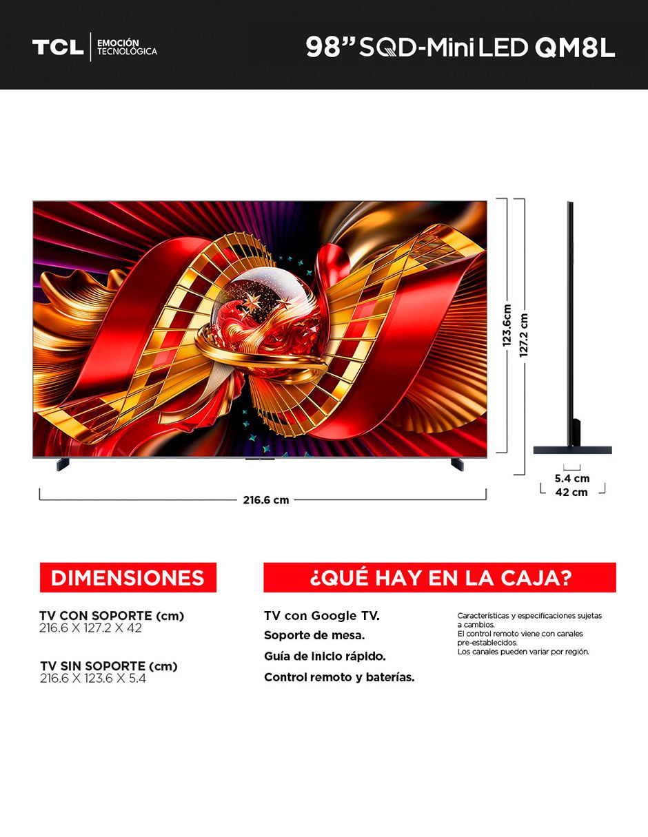Pantalla Smart TV de 98 pulgadas SQD MiniLed de 4k/uhd 2026 con Google TV 10