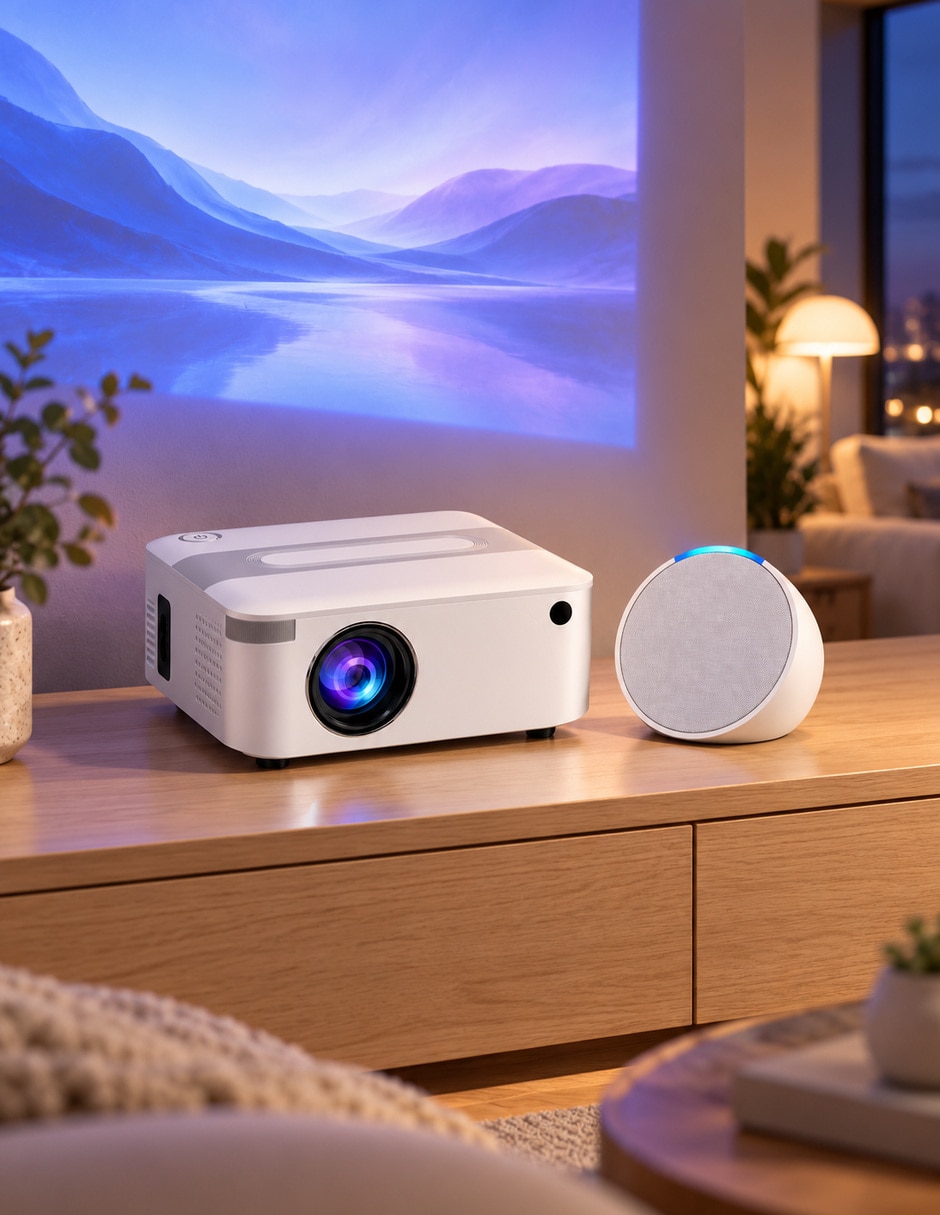 Proyector mini blanco mas alexa Blanca
