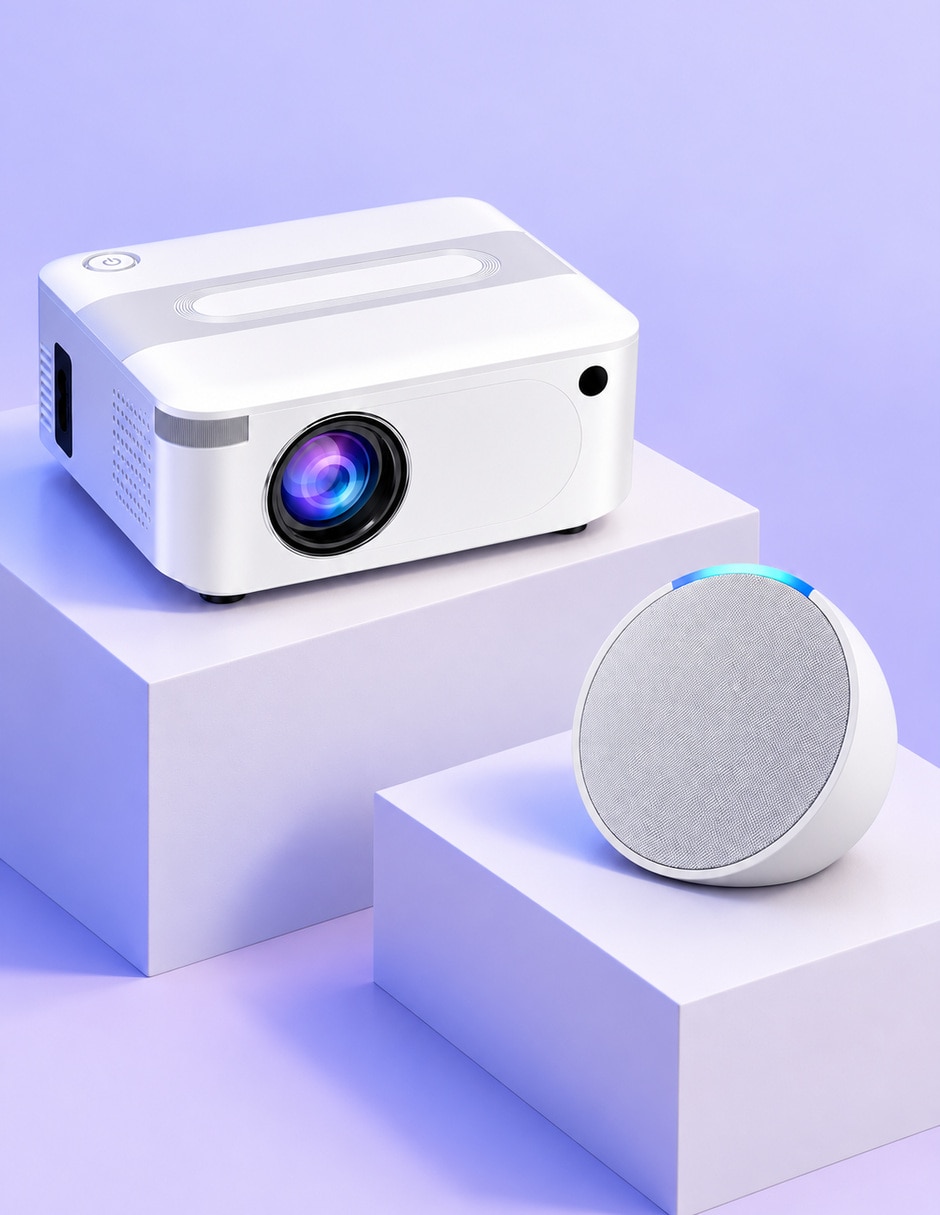Proyector mini blanco mas alexa Blanca