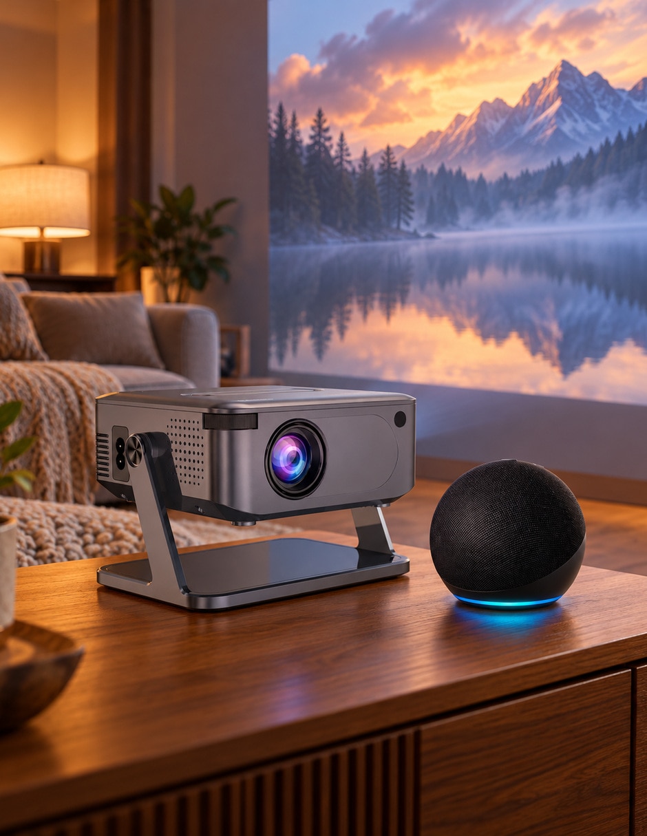 Proyector mini negro con alexa negra