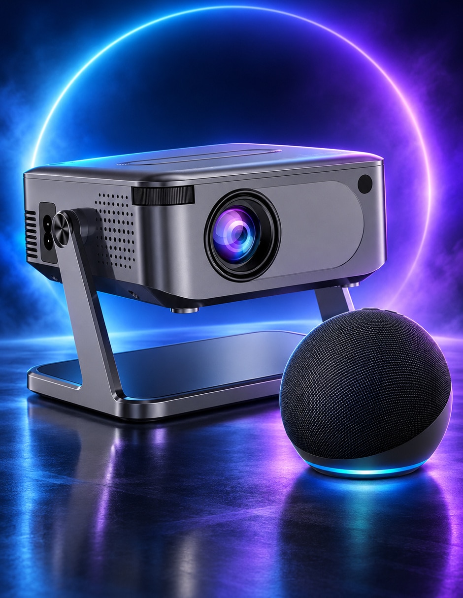 Proyector mini negro con alexa negra
