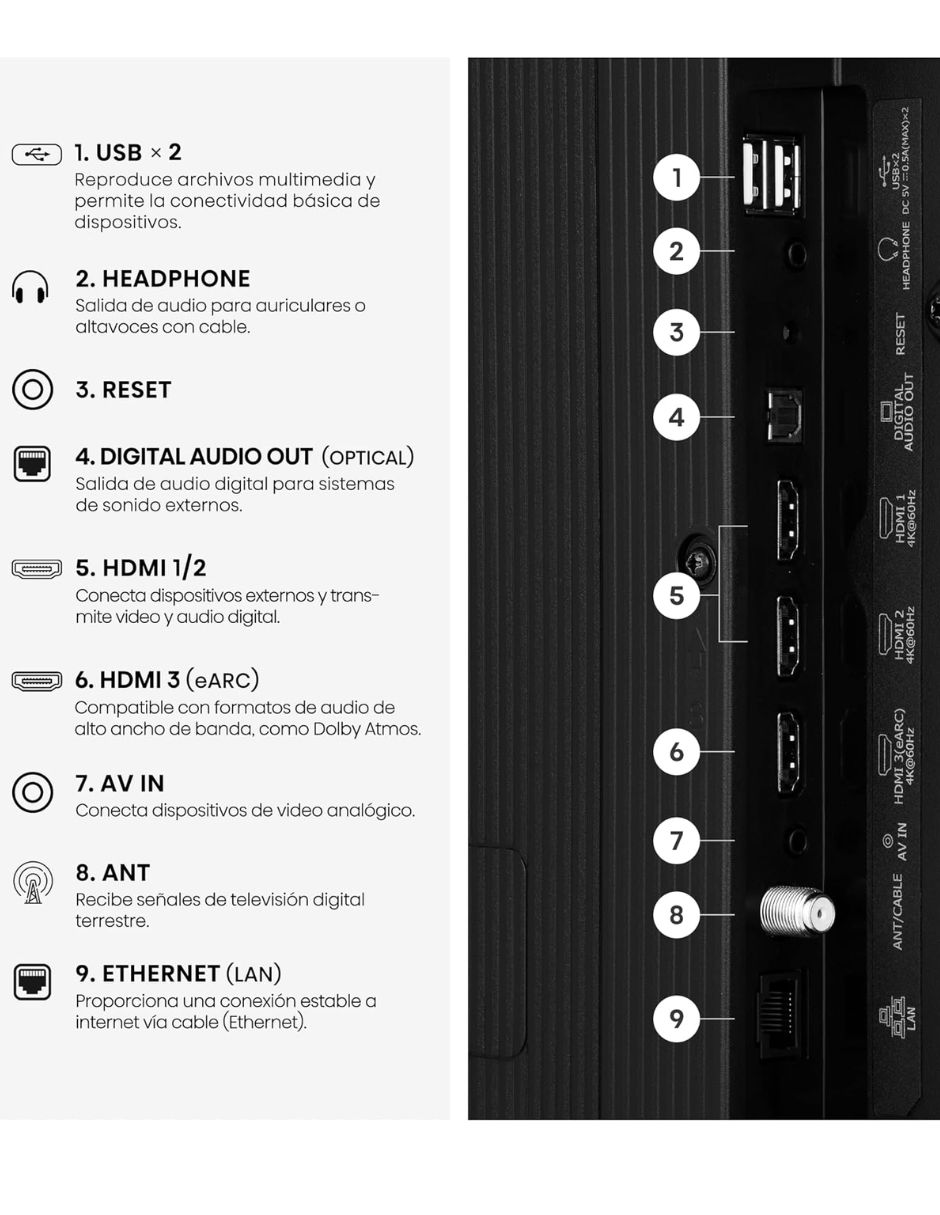 Pantalla smart tv lcd de 4k/uhd con vidaa con ai escalado a 4k 2