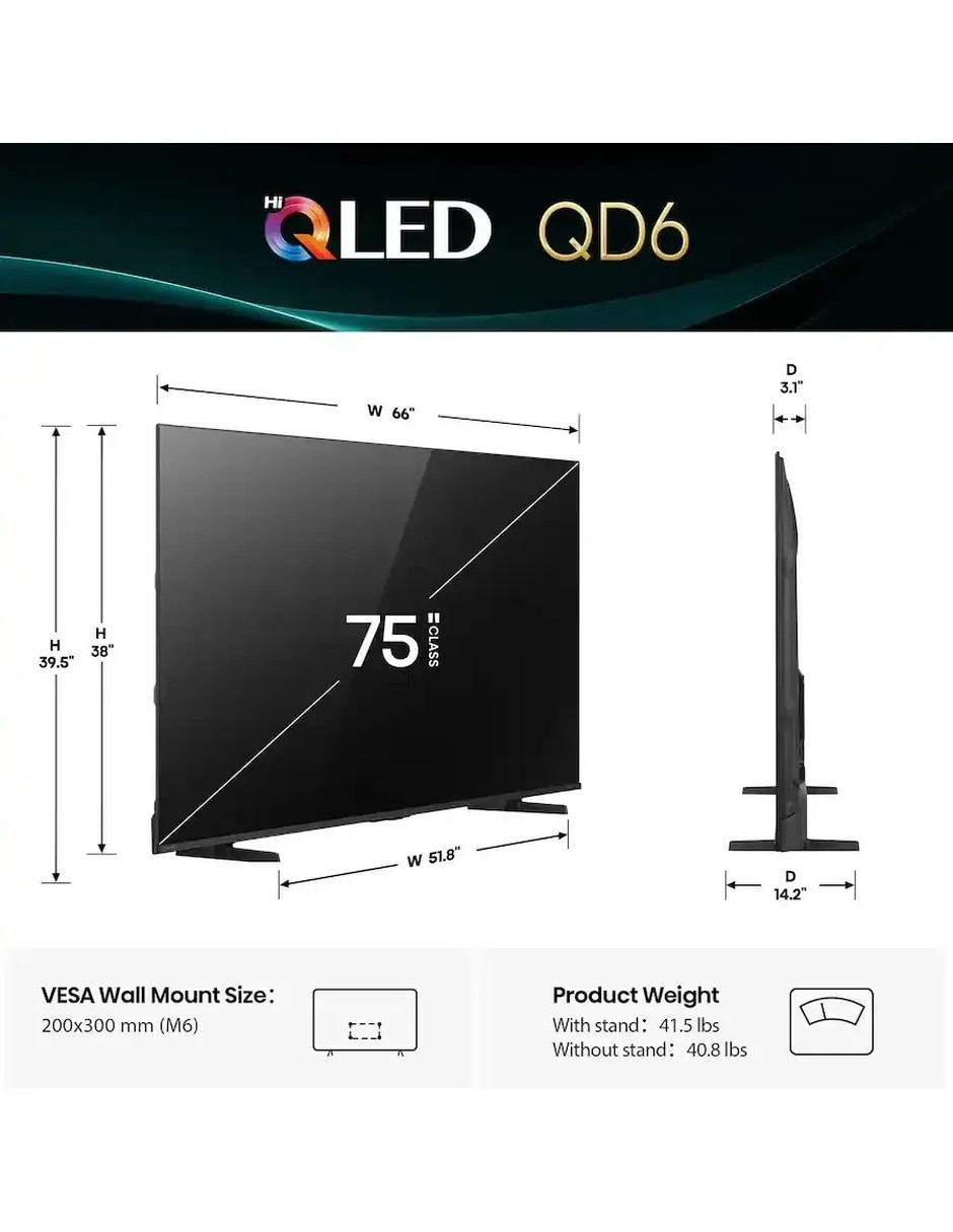 Pantalla smart tv qled de 4k/uhd 75qd6qf con fire os con ai smooth motion 2