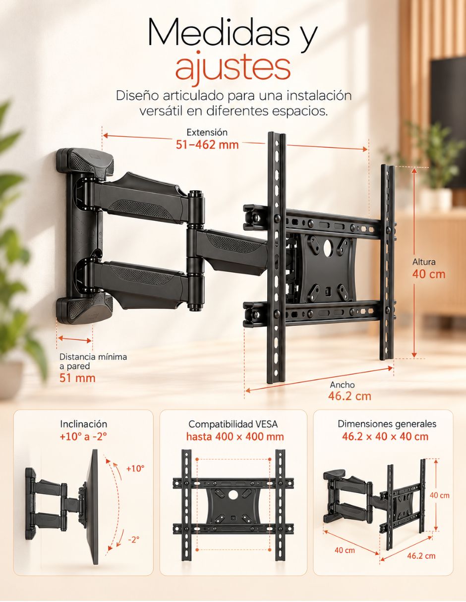 Soporte de pared para pantalla articulado 26 - 65 pulgadas 7