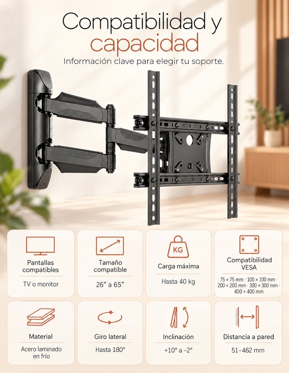 Soporte de pared para pantalla articulado 26 - 65 pulgadas 3