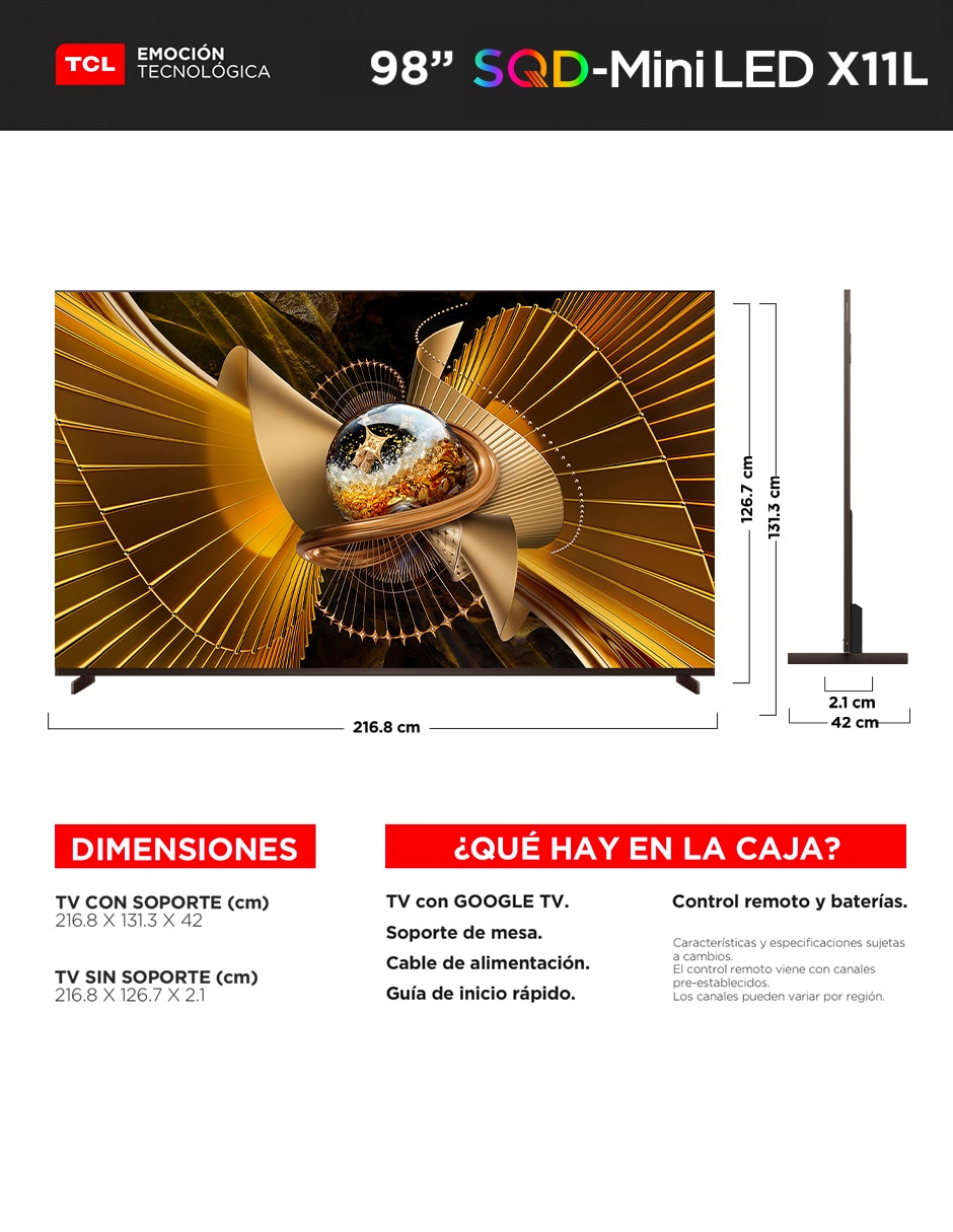 Pantalla Smart TV QD- mini LED de 85 pulgadas 4K/UHD 85X11L con Google TV 15