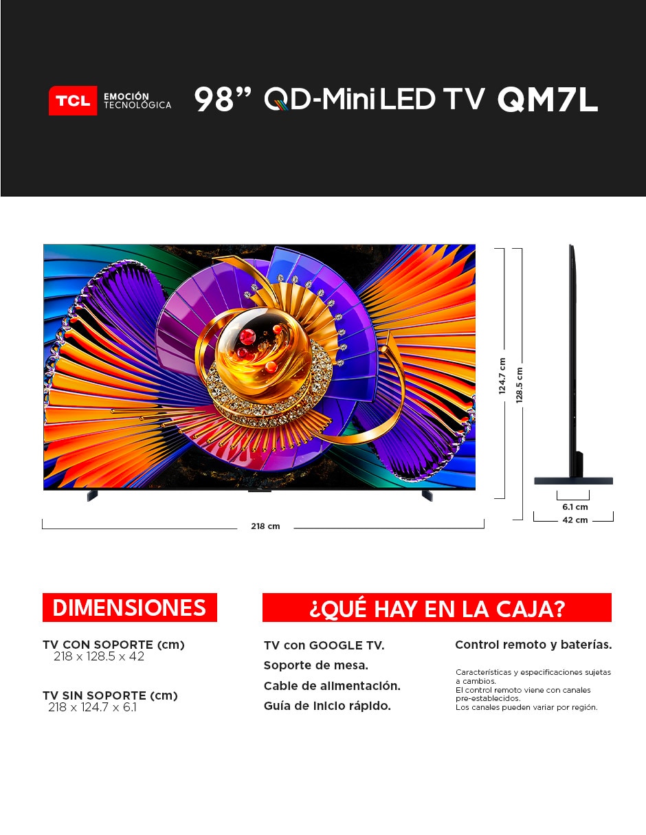 Pantalla Smart TV QD- mini LED 98 pulgadas 4K/UHD 98QM7L con Google TV 15