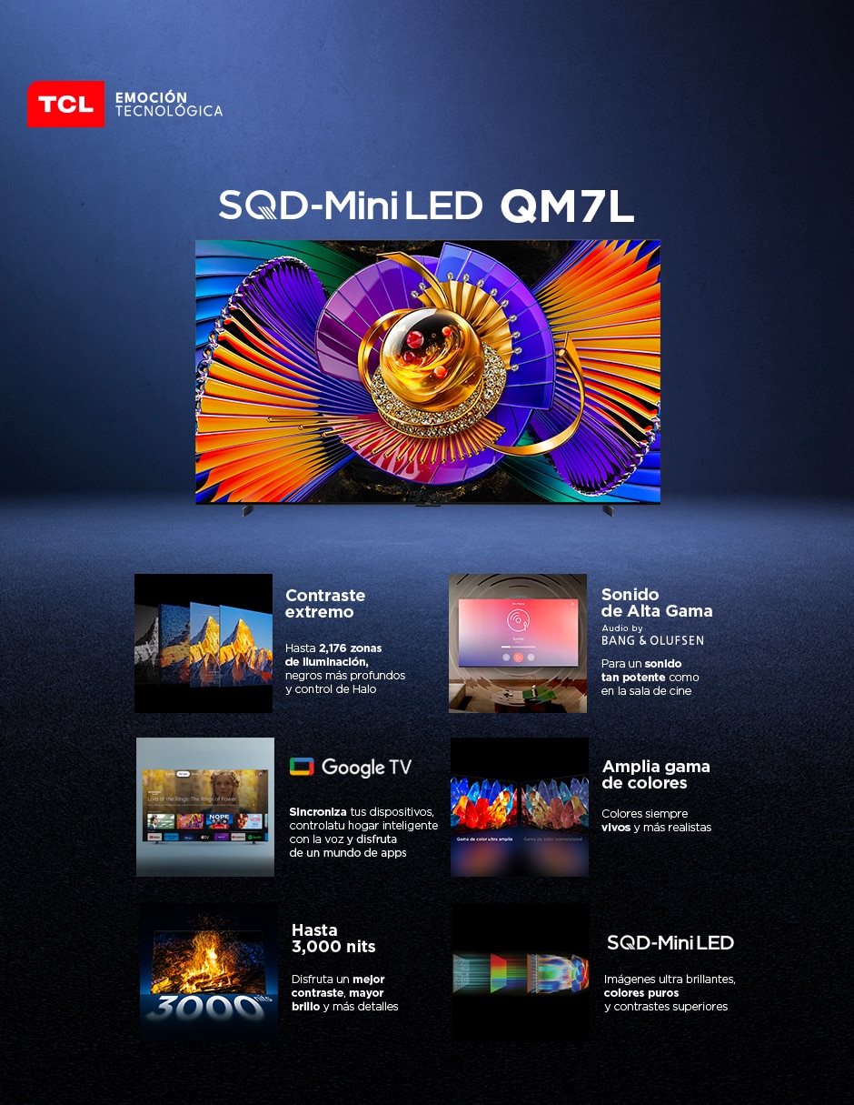 Pantalla Smart TV QD- mini LED 98 pulgadas 4K/UHD 98QM7L con Google TV 12