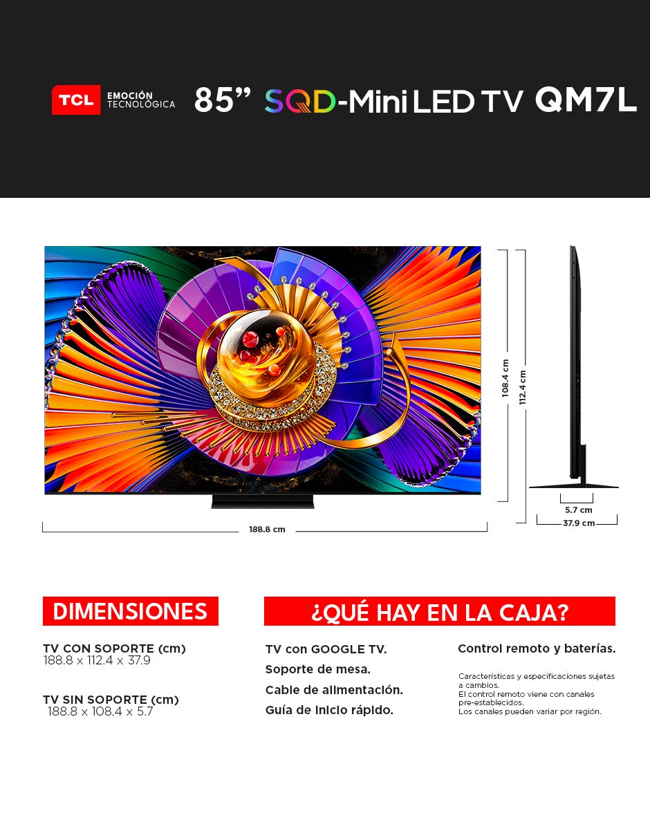Pantalla Smart TV SQD- mini LED de 85 pulgadas 4K/UHD 85QM7L con Google TV 1