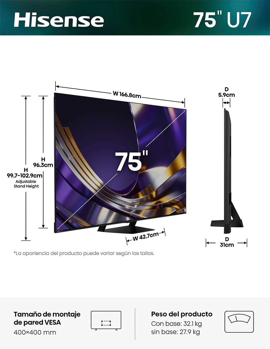 Pantalla Smart TV Mini LED de 75 pulgadas 4K/UHD 75U7SFM con Fire OS con AI Smooth Motion