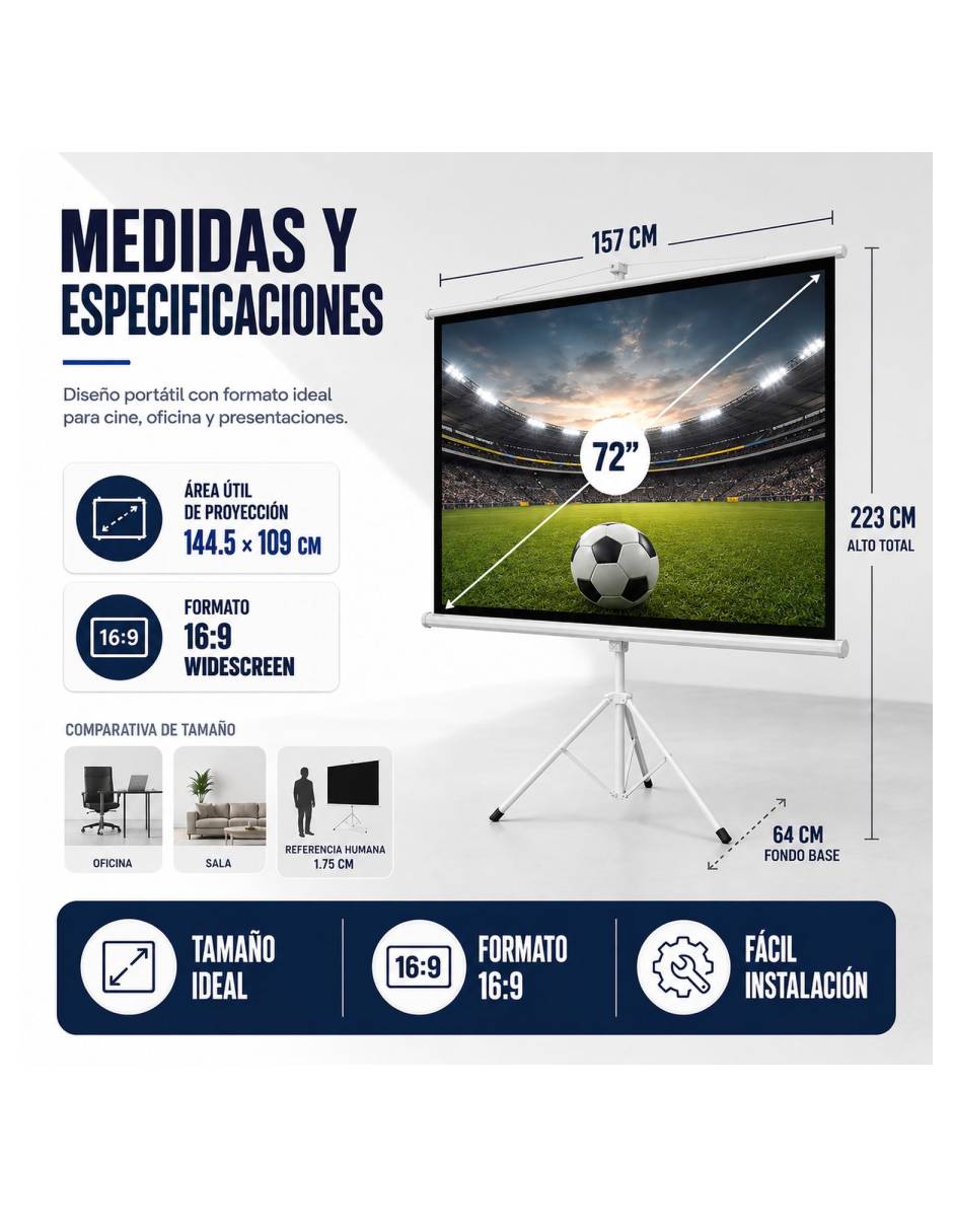 Pantalla Proyector Manual MKZ-PANTA72TRIP 8